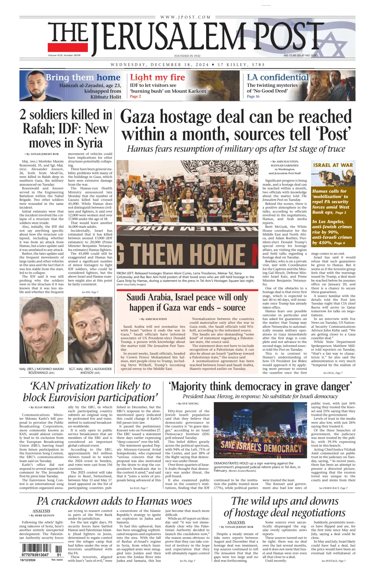 Prima-pagina-the jerusalem post-edizione-di-oggi-18-12-2024